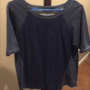 Denim colored, jersey top.